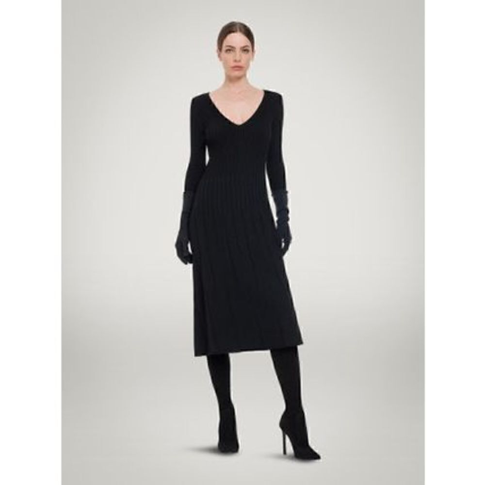 NWT Wolford Merino Rib Dress 52953 M Black V-neck